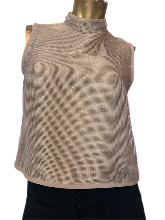 Akris Tops - Akris Mesh Grid Sleeveless Mock Neck Top Neutral Beige Tailored Minimalist, 6